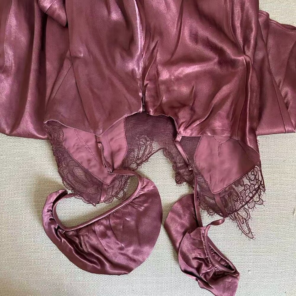 Bardot Ivy Lace Detail Maxi Dress Small Plum Satin Party Cocktail - Picture 8 of 9
